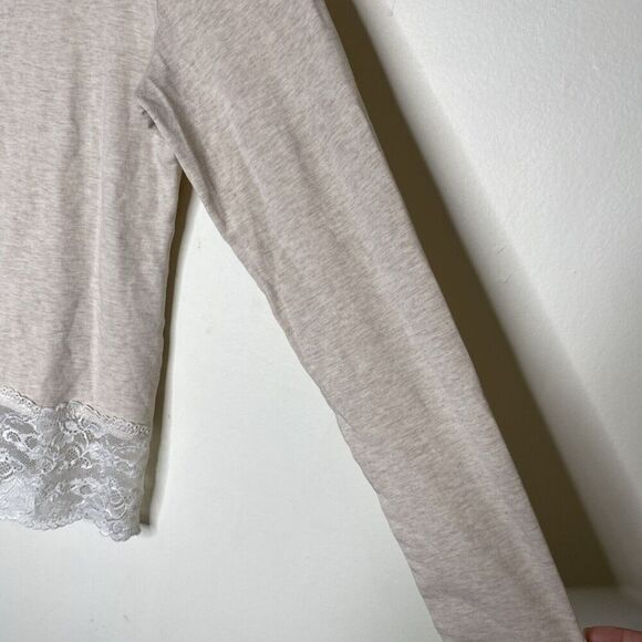 Sundance Beige Elan Turtleneck Lace Trim Blouse Long Sleeve Size Medium - Picture 10 of 13